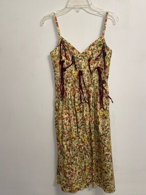 NWT $850 John Galliano Tassel & Button Multi-Color Floral Pleated Strap Dress 38